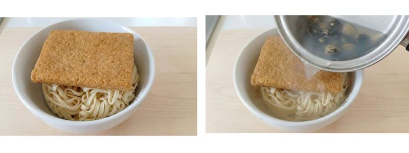 しじみの出し汁でどん兵衛を作る