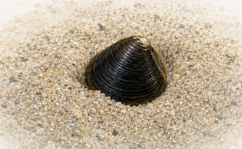 砂に潜るしじみ